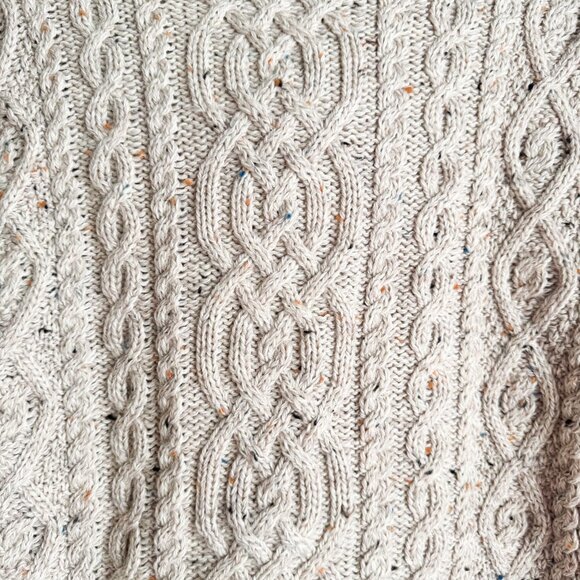 Aran Mor Oatmeal Beige Asymmetrical Wrap Merino Wool Cardigan M - Picture 8 of 9